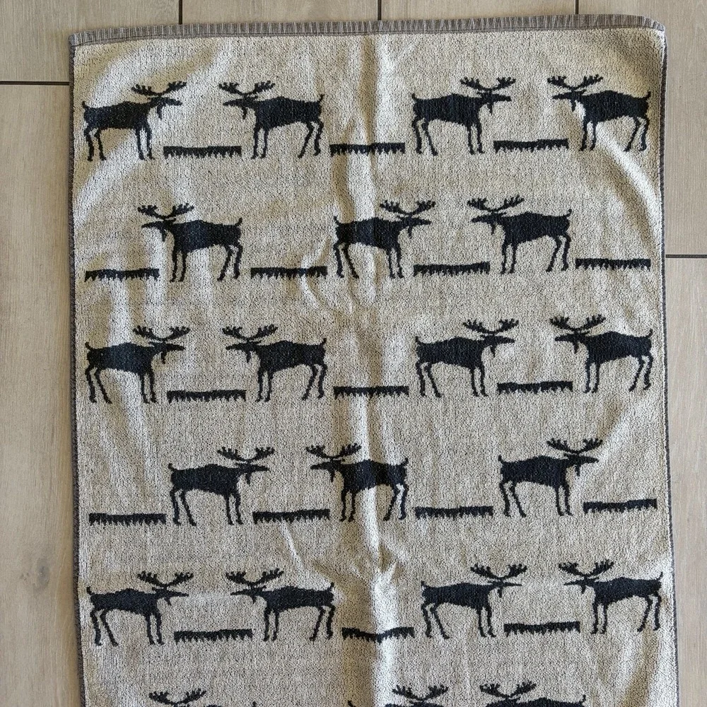 Vtg 90s Kimlor Mills Moose Bath Towel Set 2 Cotton Portugal Cabin Lodge Rustic